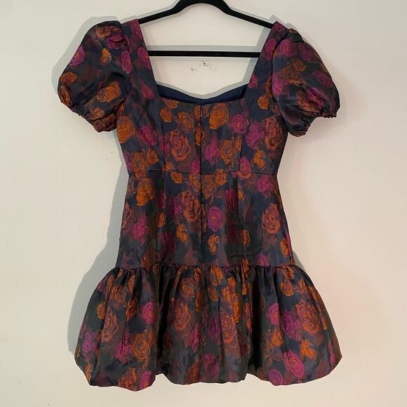 B. Right Women's size Small Navy Blue Pink Metallic Puff Sleeve Mini Party Dress - Picture 7 of 11